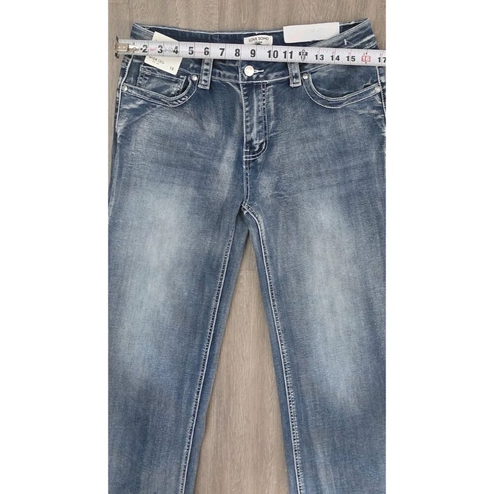 Love Soho Denim Women’s Jeans Size 15 Wide Leg Low Rise Embroidered - Picture 12 of 14